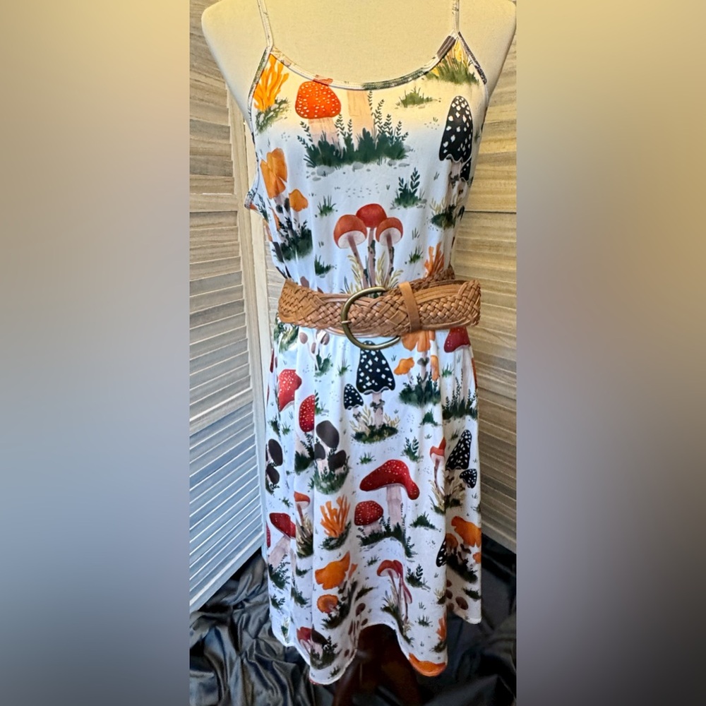 Cottage Core Mushroom Print Tank Skater Dress
